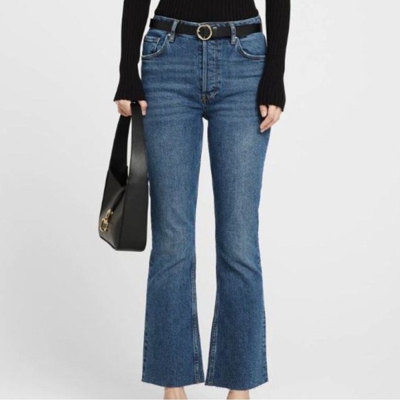 Anine Bing Lara High Waisted Kick Flare Ankle Jeans in Medium Wash Sz 26 - Picture 1 of 10